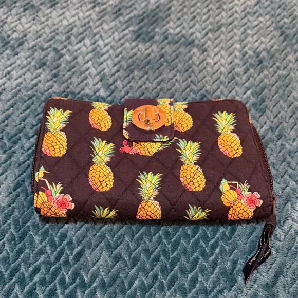 Vera Bradley Navy Quilted Wallet with Tropical Pineapple Print - Picture 10 of 10